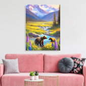 Grizzly Beer Mountain Meadow Wildflower Schilderij Canvas Afdruk (Insitu (Woonkamer))