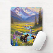 Grizzly Beer Mountain Meadow Wildflower Schilderij Muismat (Met muis)