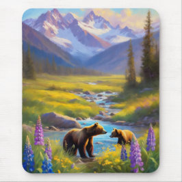Grizzly Beer Mountain Meadow Wildflower Schilderij Muismat