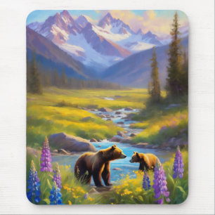 Grizzly Beer Mountain Meadow Wildflower Schilderij Muismat