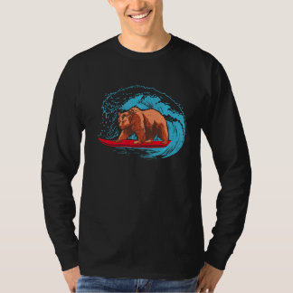 Grizzly Beer Ocean Wave Surfboard T-shirt