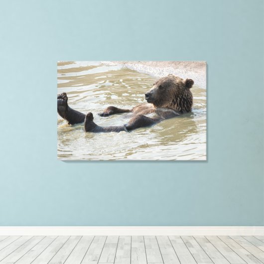 GRIZZLY BEER ONTSPANNENDE VERPAKTE CANVAS PRINT (Insitu (Houten vloer))