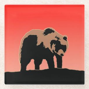 Grizzly Beer op zonsondergang - Originele Wildlife Glazen Onderzetter