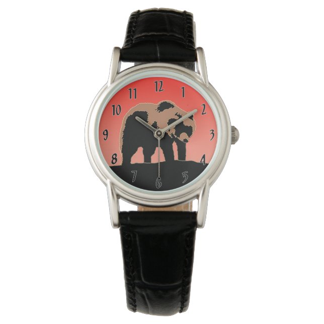 Grizzly Beer op zonsondergang - Originele Wildlife Horloge (Voorkant)