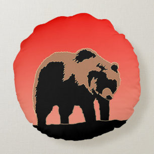 Grizzly Beer op zonsondergang - Originele Wildlife Rond Kussen