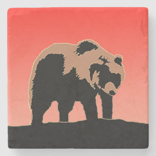 Grizzly Beer op zonsondergang - Originele Wildlife Stenen Onderzetter
