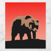 Grizzly Beer op zonsondergang - Originele Wildlife Wijn Etiket (Enkel label)