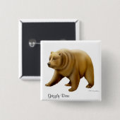 Grizzly Beer Pin Vierkante Button 5,1 Cm (Voorkant /achterkant)