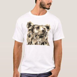 Grizzly beer pop art bruin zwart wit t-shirt