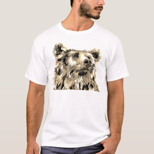 Grizzly beer pop art bruin zwart wit t-shirt (Voorkant)