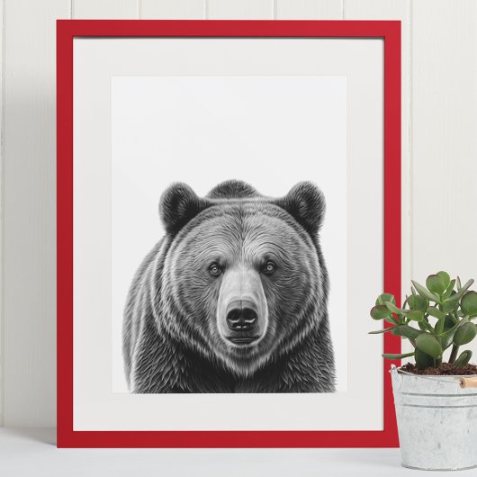 Grizzly Beer Portrait Woodland Zwart wit Poster