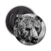 Grizzly beer portret button flesopener (Voorkant)