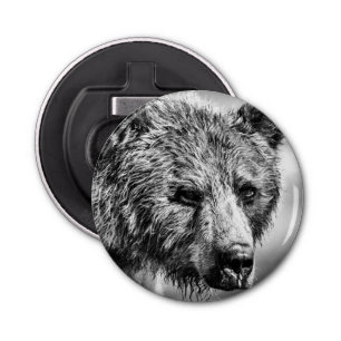 Grizzly beer portret button flesopener