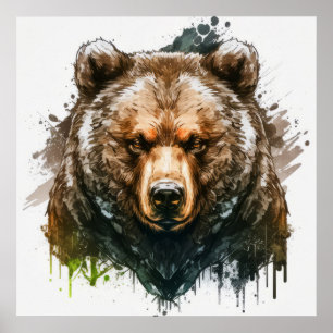Grizzly Beer Portret Dierenschilderij Wildlife Art Poster