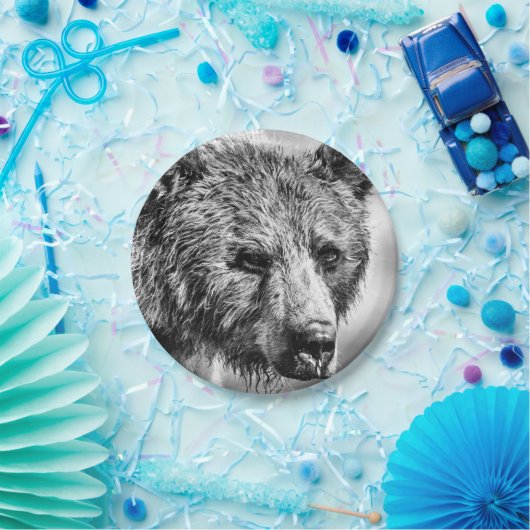 Grizzly beer portret papieren bordje (Feest)