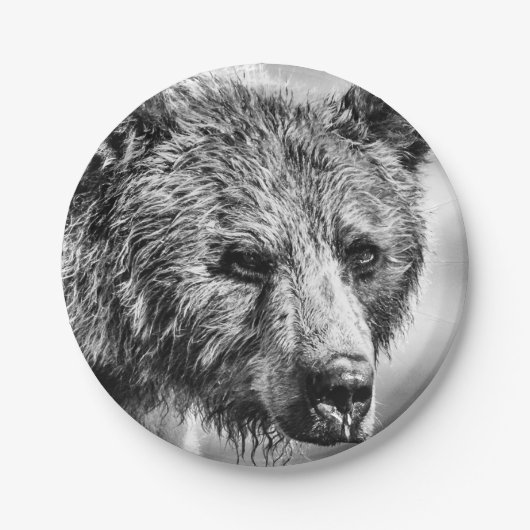 Grizzly beer portret papieren bordje (Voorkant)