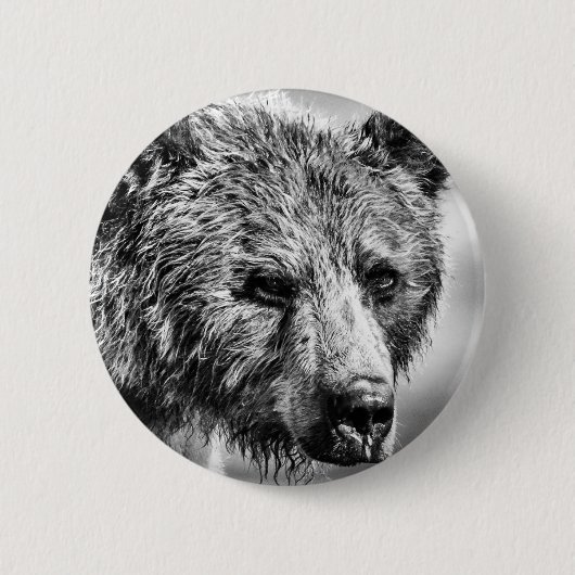Grizzly beer portret ronde button 5,7 cm (Voorkant)