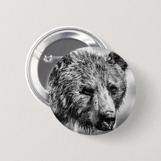 Grizzly beer portret ronde button 5,7 cm (Voorkant /achterkant)