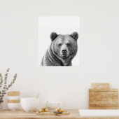 Grizzly Beer Portret zwart wit Poster (Keuken)