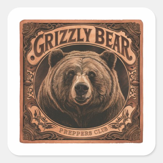 Grizzly Beer Preppers Club Vierkante Sticker (Voorkant)