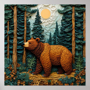 🐻 Grizzly Beer Quilling Papier Kunst Gedetailleer Poster