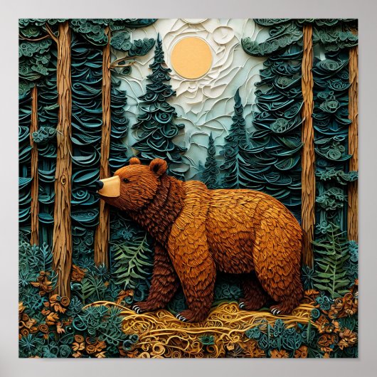 🐻 Grizzly Beer Quilling Papier Kunst Gedetailleer Poster (Voorkant)