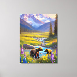 Grizzly Beer Rocky Mountain Spring Meadow Lupinen Canvas Afdruk