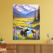 Grizzly Beer Rocky Mountain Spring Meadow Lupinen Canvas Afdruk (Insitu (Woonkamer))