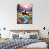 Grizzly Beer Rocky Mountain Spring Meadow Schilder Canvas Afdruk (Insitu (Slaapkamer))