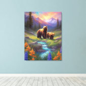 Grizzly Beer Rocky Mountain Spring Meadow Schilder Canvas Afdruk (Insitu (Houten vloer))