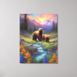 Grizzly Beer Rocky Mountain Spring Meadow Schilder Canvas Afdruk