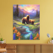 Grizzly Beer Rocky Mountain Spring Meadow Schilder Canvas Afdruk (Insitu (Woonkamer))
