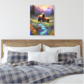Grizzly Beer Rocky Mountain Spring Meadow Schilder Canvas Afdruk (Insitu (Slaapkamer))