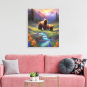 Grizzly Beer Rocky Mountain Spring Meadow Schilder Canvas Afdruk (Insitu (Woonkamer))