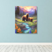 Grizzly Beer Rocky Mountain Spring Meadow Schilder Canvas Afdruk (Insitu (Houten vloer))