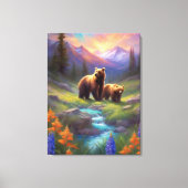 Grizzly Beer Rocky Mountain Spring Meadow Schilder Canvas Afdruk (Voorkant)