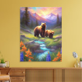 Grizzly Beer Rocky Mountain Spring Meadow Schilder Canvas Afdruk (Insitu (Woonkamer))