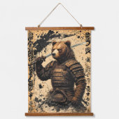 Grizzly Beer Samurai Warrior - Japanse Inktstijl Hangend Wandkleed (Voorkant)