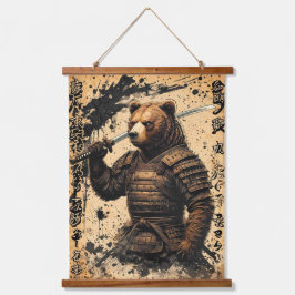 Grizzly Beer Samurai Warrior - Japanse Inktstijl Hangend Wandkleed