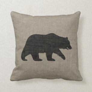 Grizzly Beer Silhouette Faux Linen Burlap Style Kussen