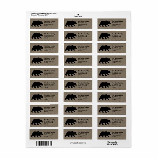 Grizzly Beer Silhouette Retour Adreslabels Etiket (Full Sheet)