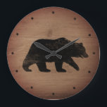 Grizzly Beer Silhouette Rustic Style Grote Klok<br><div class="desc">Zorgvuldig Beer wandklok. Het houtontwerp is bedrukt,  niet echt hout.</div>