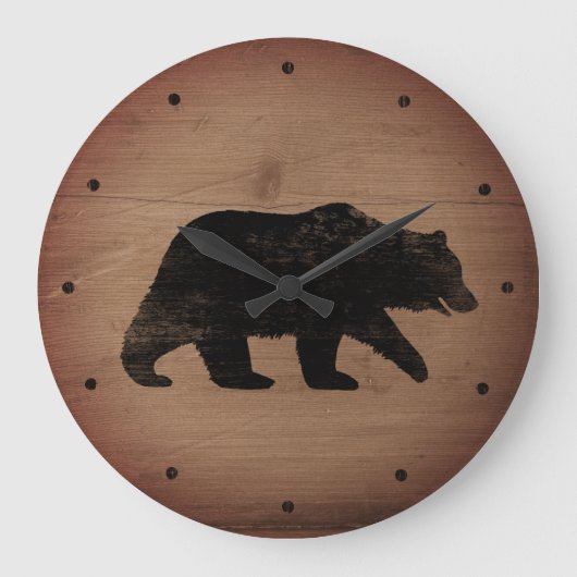 Grizzly Beer Silhouette Rustic Style Grote Klok (Voorkant)