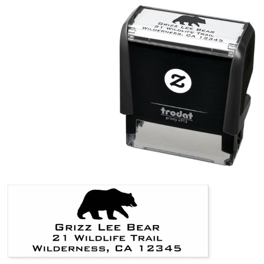 Grizzly Beer Silhouette Wildlife Retouradres Zelfinktende Stempel (In situ)