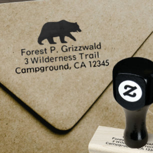 Grizzly Beer Silhouette Wildlife Return Address Rubberstempel