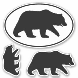 Grizzly Beer Silhouettes Oval and Die Cut Stickers