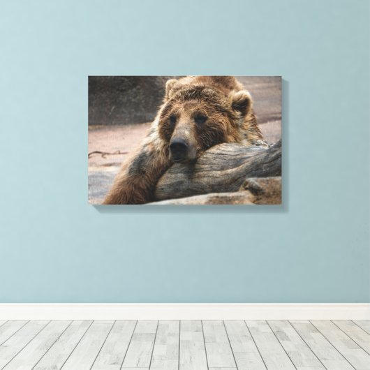 Grizzly Beer slapen Canvas print (Insitu (Houten vloer))