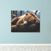 GRIZZLY BEER SLAPENDE OMWONDEN CANVAS PRINT (Insitu (Houten vloer))