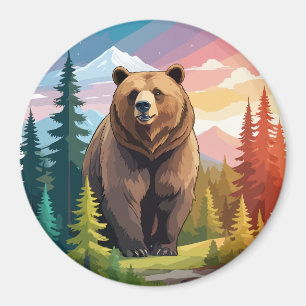 Grizzly Beer Vector Art Animal Majestic Natuur Magneet