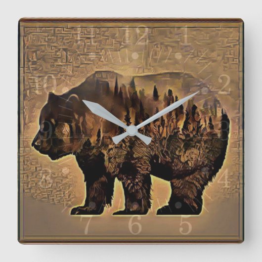Grizzly Beer Vierkante Klok (Voorkant)